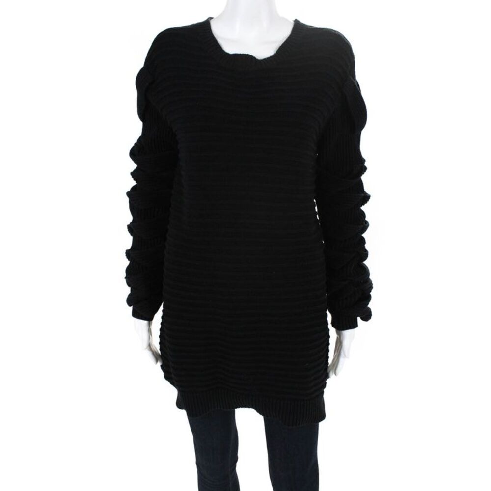 Asilio Womens On The Edge Crew Neck Strappy Sweater Cotton Black Size 6 10782922